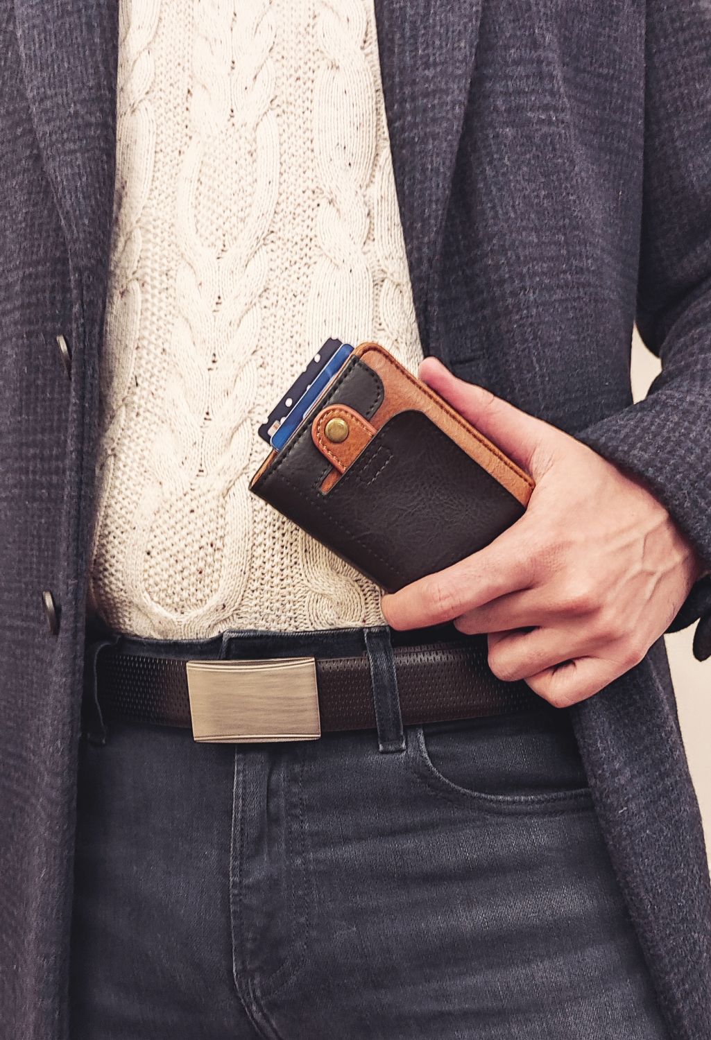 Leather Belt and Card Slider Wallet