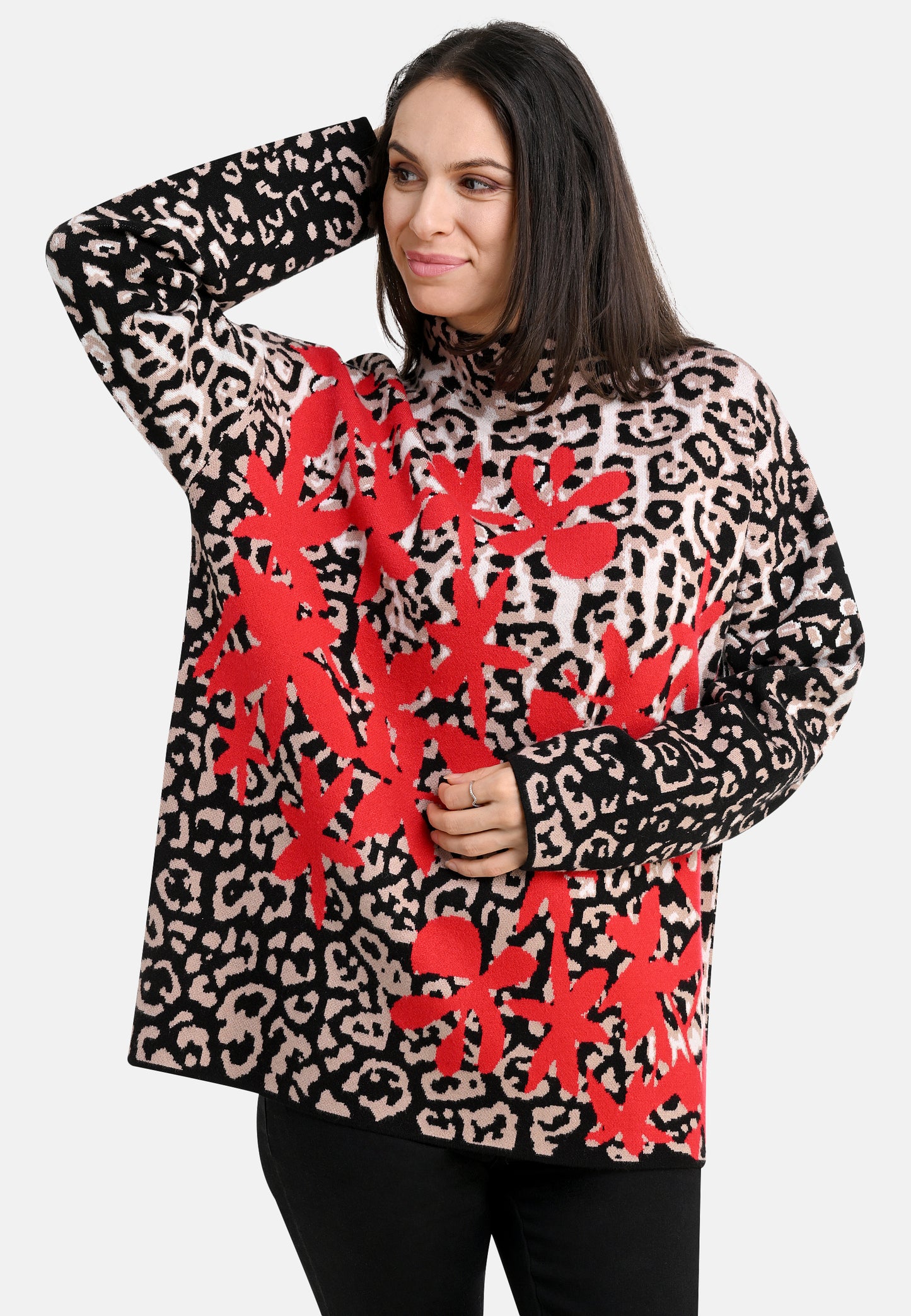 Leopard Print with Floral Graphic Pullover