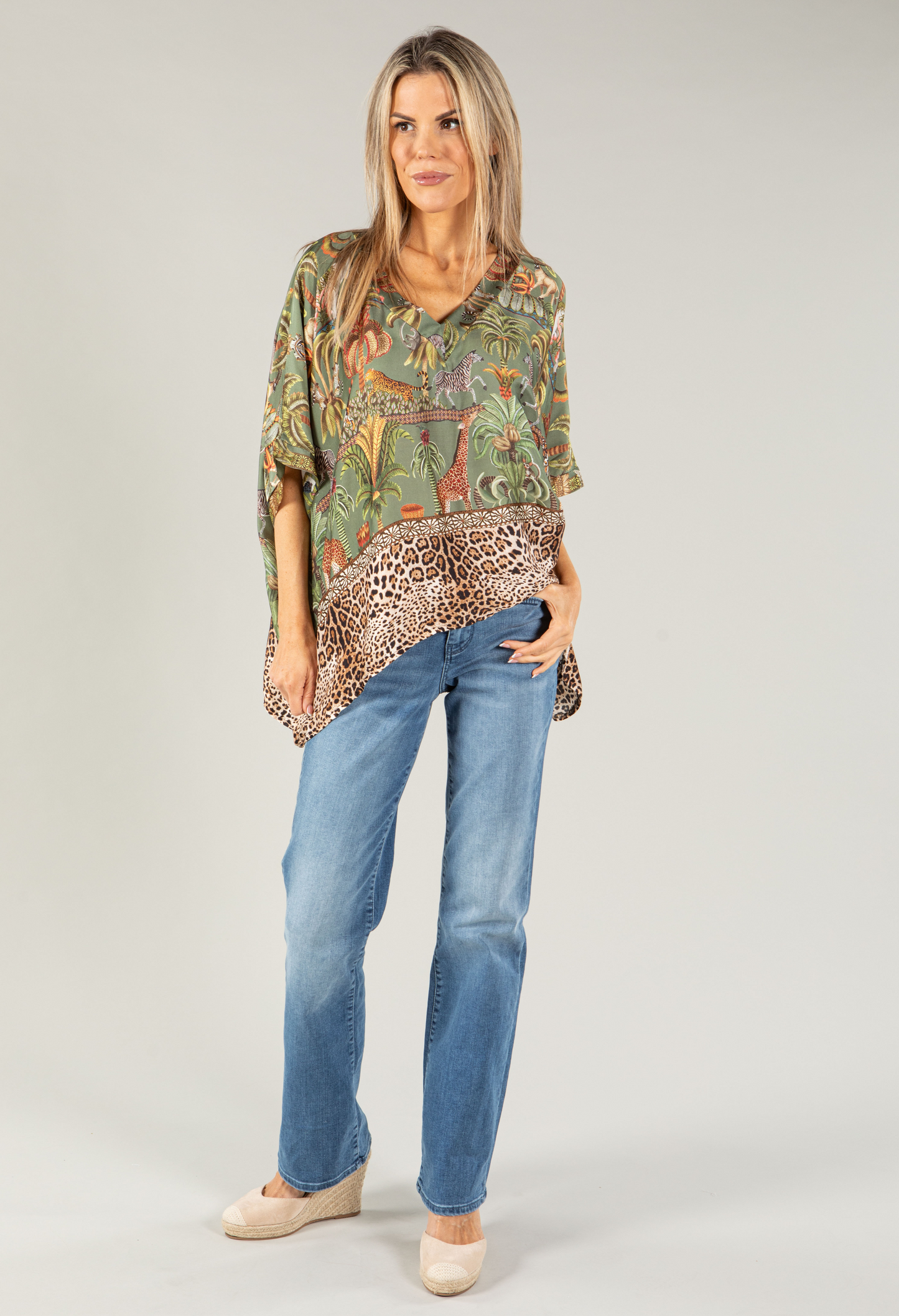 Leo Border Print Silk Top