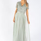 SAGE V NECK SEQUIN AND TULLE DRESS WITH TIE WAIST