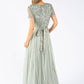 SAGE V NECK SEQUIN AND TULLE DRESS WITH TIE WAIST