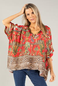 Leo Border Print Silk Top