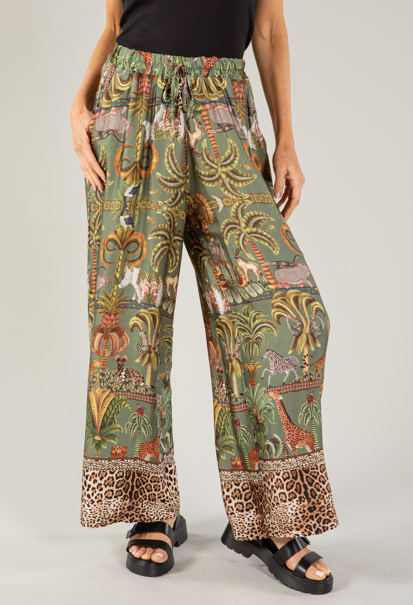 Leo Border Print Silk Trousers