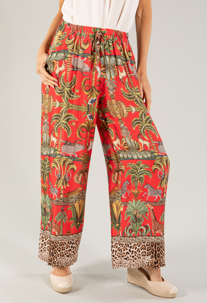 Leo Border Print Silk Trousers