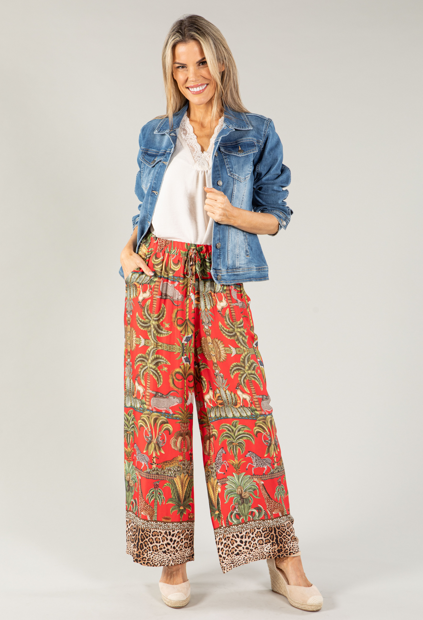 Leo Border Print Silk Trousers