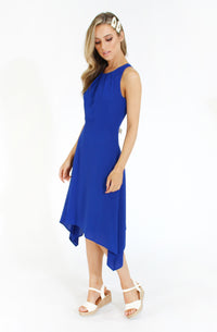 Pleat Detail Blue Dress