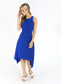 Pleat Detail Blue Dress