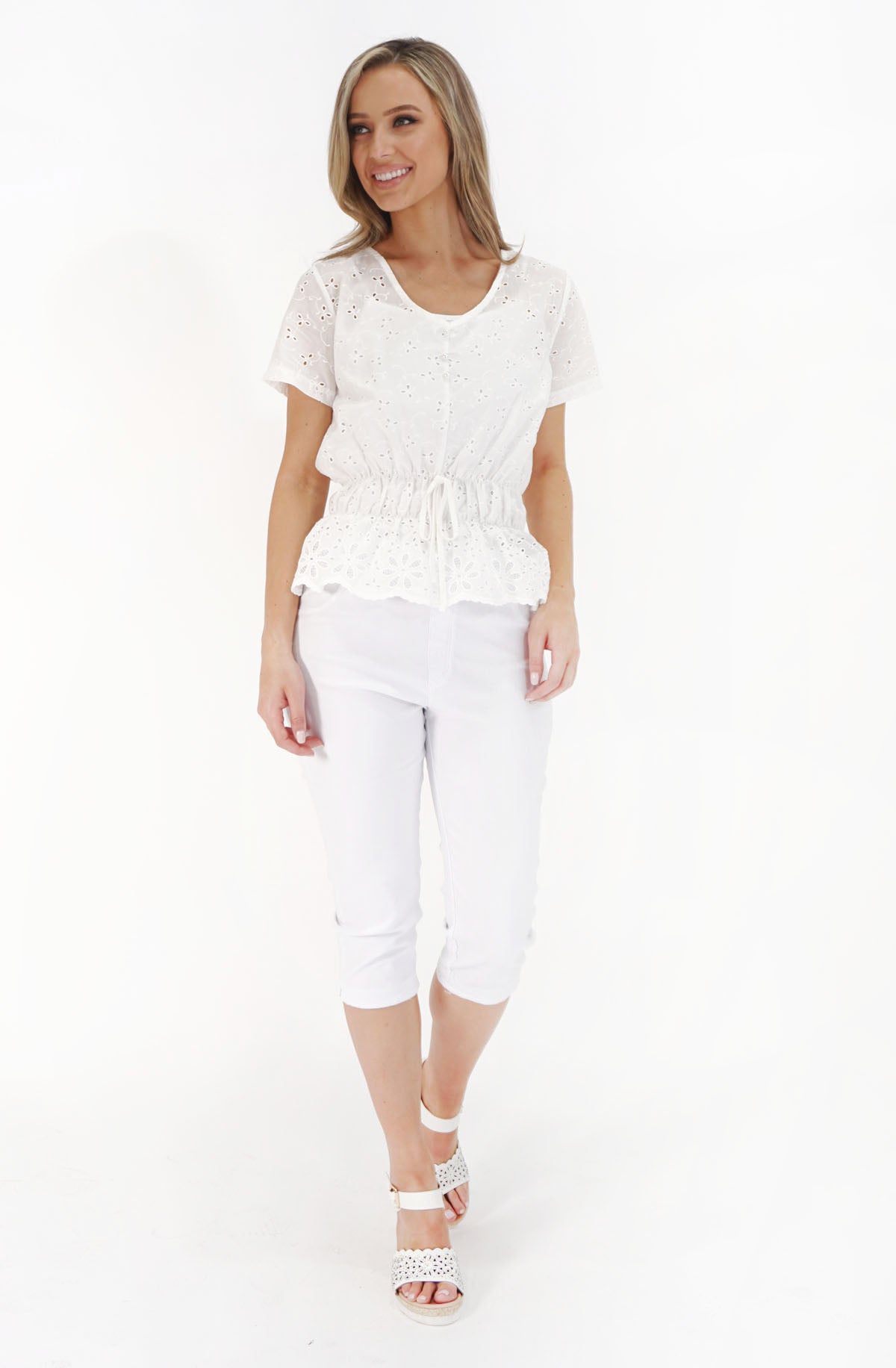 White Pearl Detail V-Neck Top