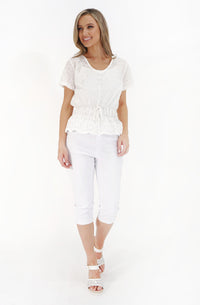 White Pearl Detail V-Neck Top