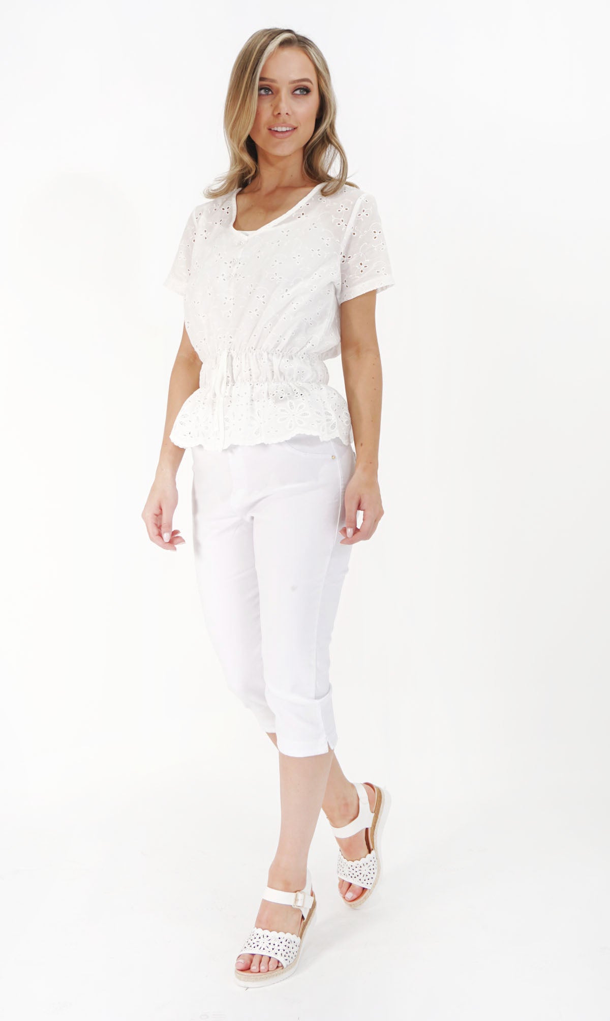 White Pearl Detail V-Neck Top