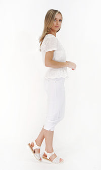 White Pearl Detail V-Neck Top