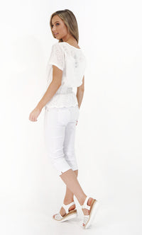 White Pearl Detail V-Neck Top