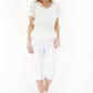 White Elastic Waist 3/4 Denim Trousers