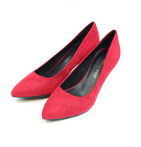 Red Suede Effect Slim Wedge Court Shoe