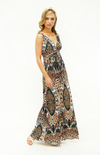 Pamela Scott Peacock Print Maxi Dress