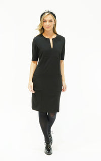 Black Pocket & Neckline Detail Dress