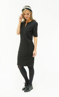 Black Pocket & Neckline Detail Dress