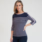 Twist Navy with Pink Stripe Long Sleeve Top