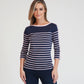 Twist Navy with Pink Stripe Long Sleeve Top