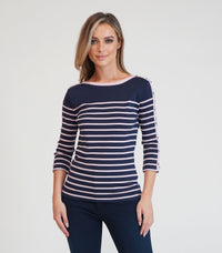 Twist Navy with Pink Stripe Long Sleeve Top