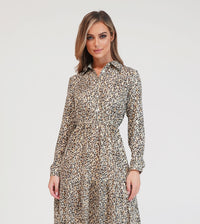 Pamela Scott Leopard Print Shirt Midi Dress