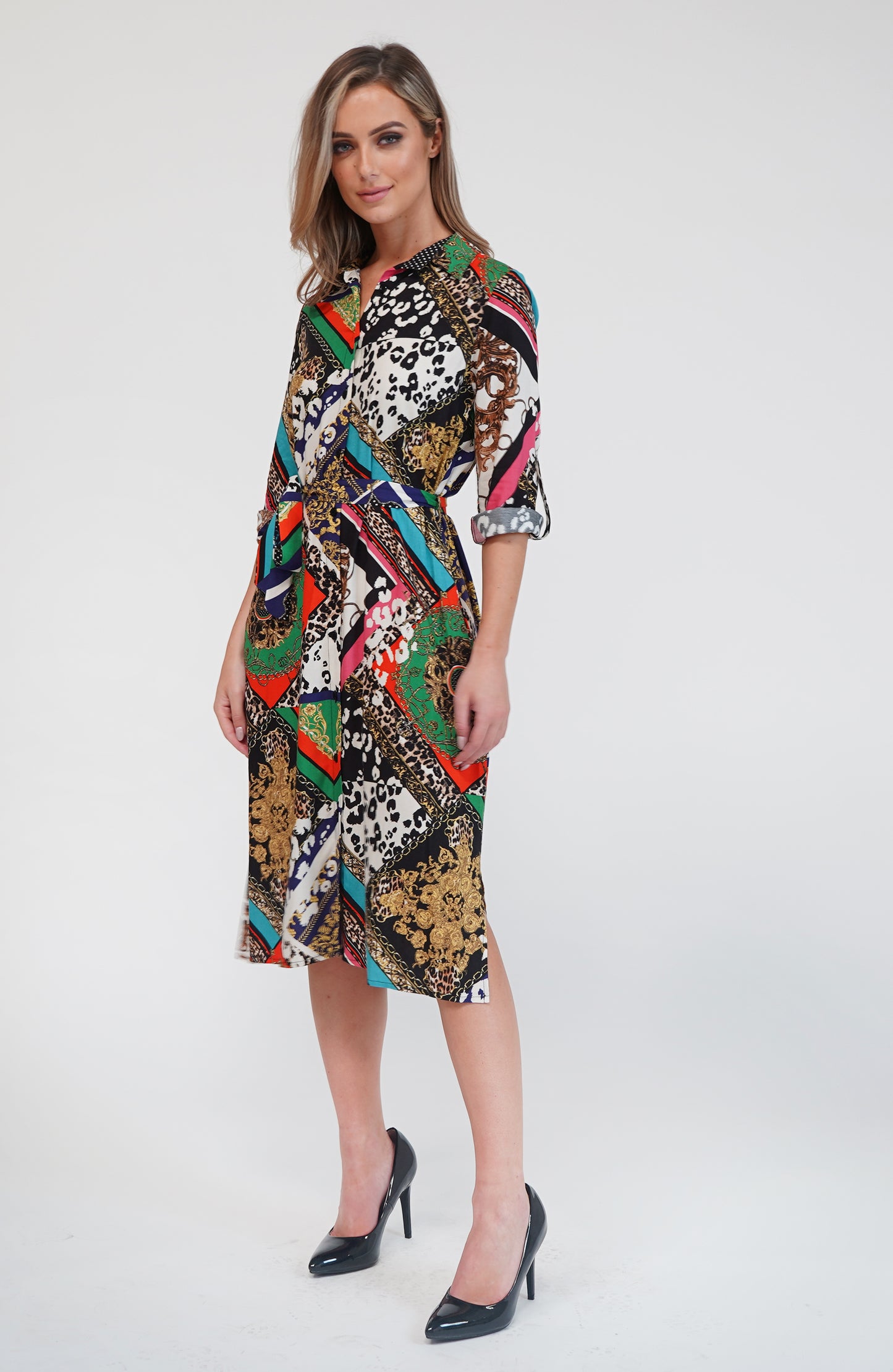 Zapara Chain Print Shirt Dress