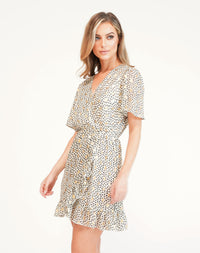 Off White Printed Faux Wrap Dress