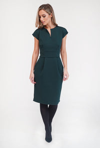 Green Textured Fitted Dress