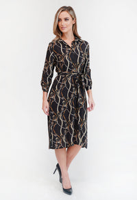 Black Chain Print Button Through Dress