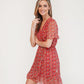 Red Printed Faux Wrap Dress