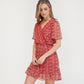 Red Printed Faux Wrap Dress