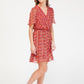 Red Printed Faux Wrap Dress