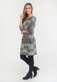 Printed Long Sleeve Knit Shift Dress