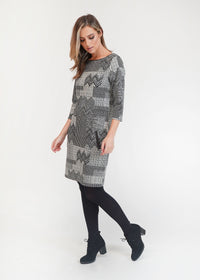 Printed Long Sleeve Knit Shift Dress