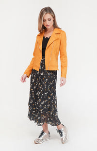 Ochre Suede Effect Biker Jacket