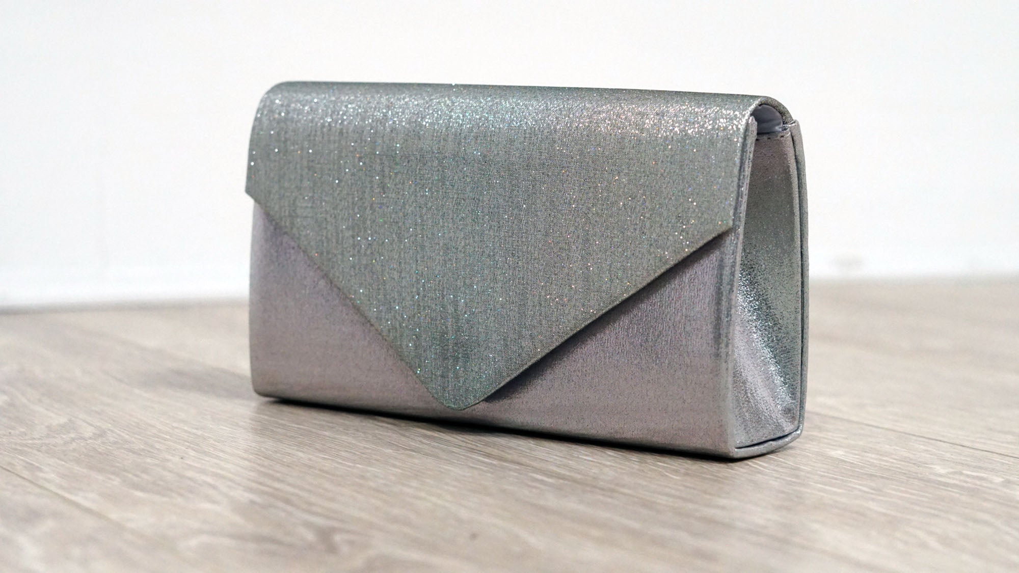 The Trend Room Silver Sparkle and Satin Envelope Clutch Pamela Scott
