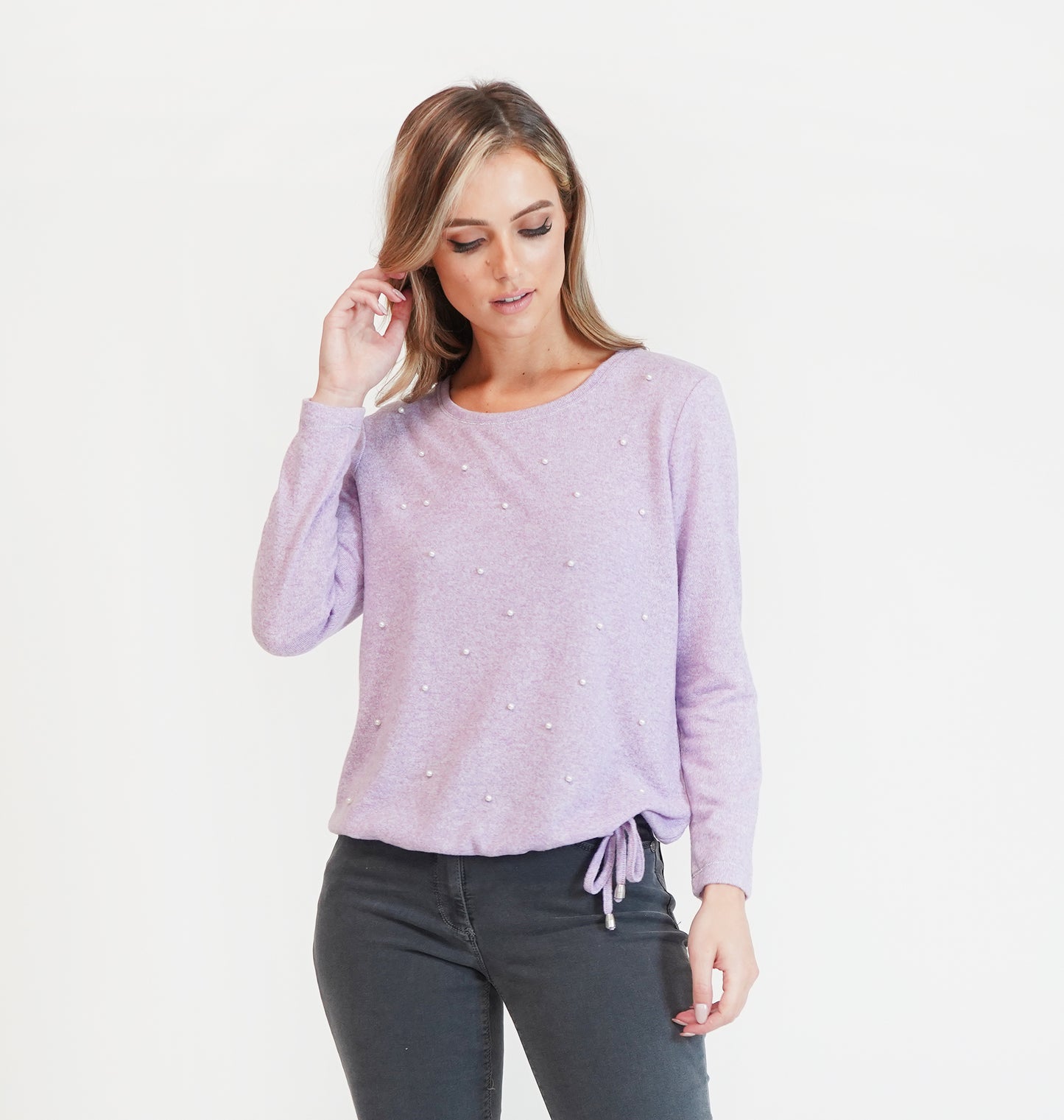 Pearl Detail Lilac Pullover