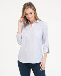 White With Lavender Stripes Blouse