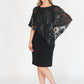 Black Metallic Leaf Pattern Cape Dress