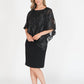 Black Metallic Leaf Pattern Cape Dress