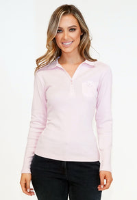 Pink Button Detail Polo Top-1