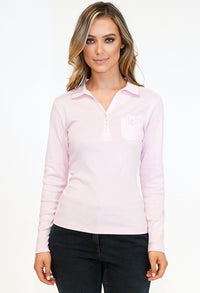 Pink Button Detail Polo Top-1