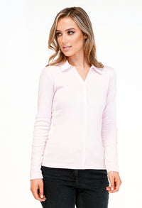 Pink Poplin Collar with Button Detail Knit