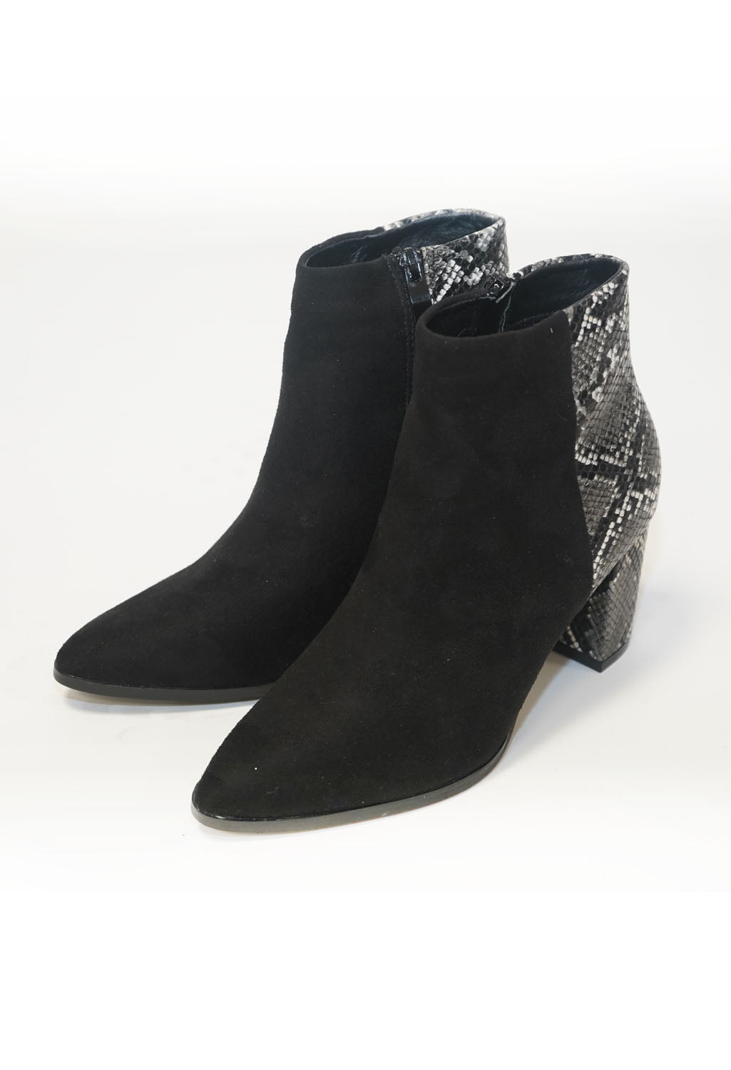 Black Snake Skin and Suede Heeled Boot