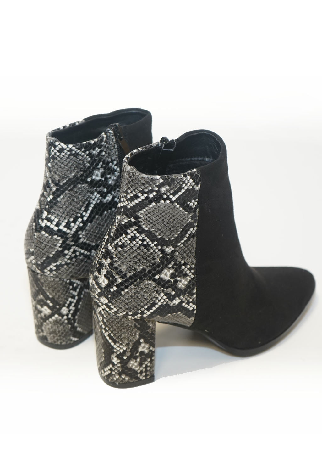 Black Snake Skin and Suede Heeled Boot