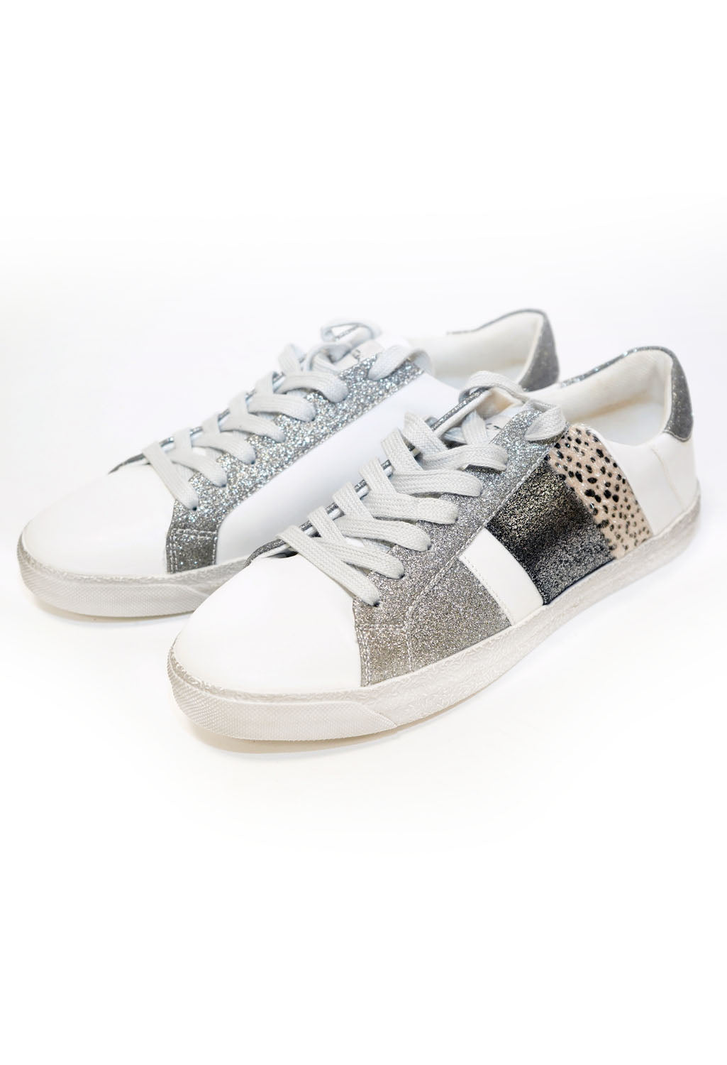 Silver Sparkle and Leopard Print Detail Trainer