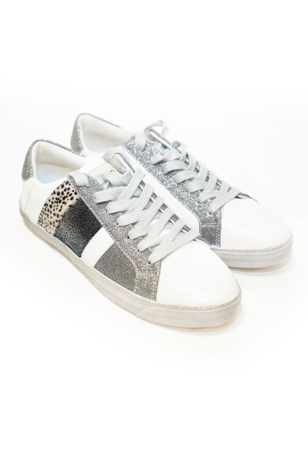 Silver Sparkle and Leopard Print Detail Trainer