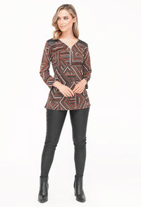 Black/Rust Pattern Top with Zip Detail