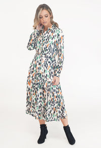 Multi Coloured Print Shirt Midi Dress