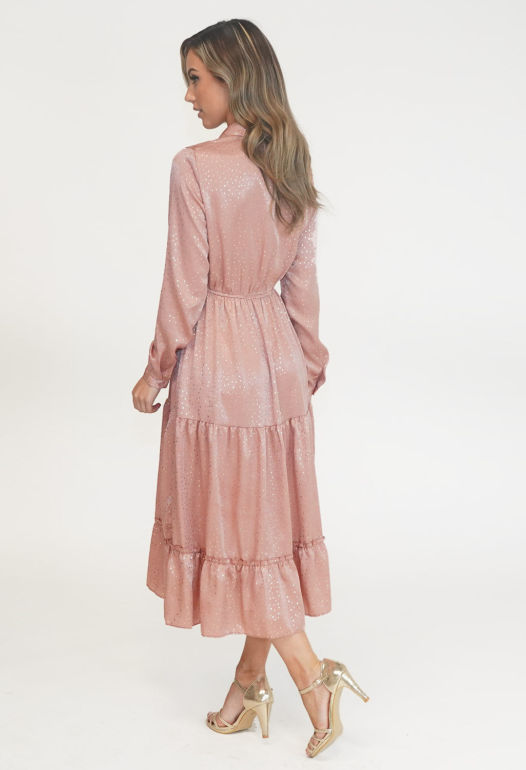 Rose Diamond Pattern Midi Shirt Dress